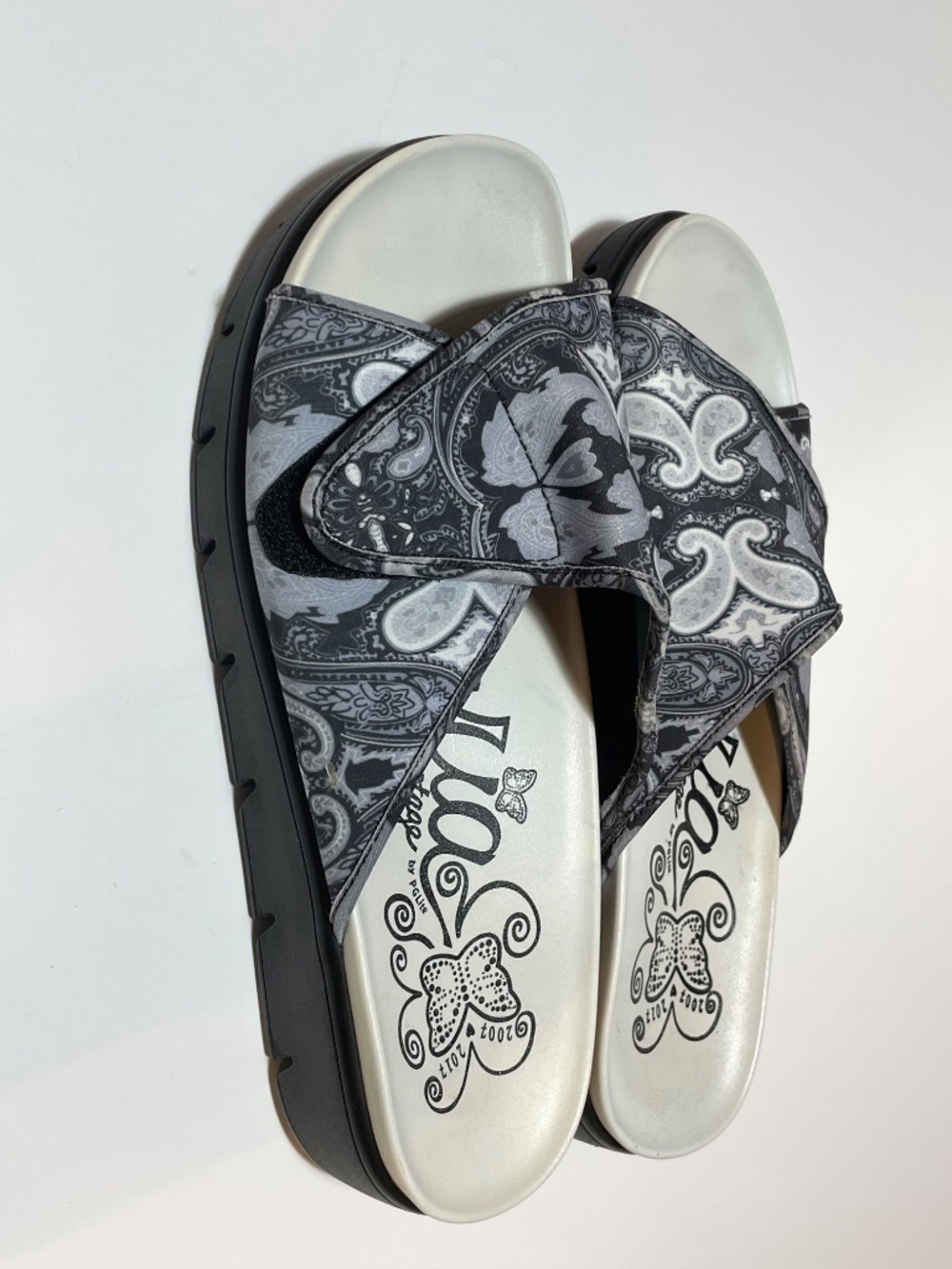 Alegria Platform Slide Sandals Black White Women's 10 - Picture 10 of 10